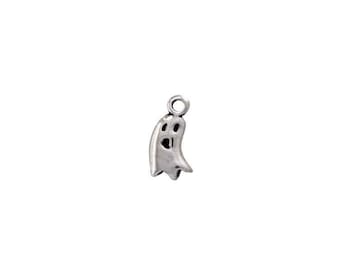 2 White Enamel Ghost Charms Silver Pendants Halloween Findings Jewelry Supplies