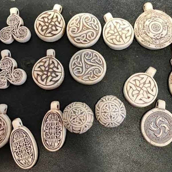 Handcrafted High Fired Celtic Symbol Beads and Pendants - Lot of 22, Exceptional Quality