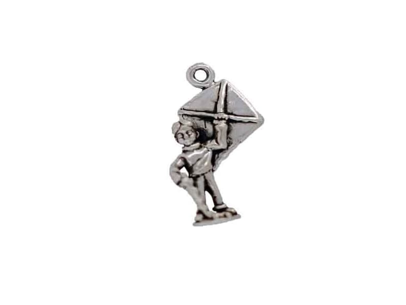 Silver Boy with a Kite Charm for Child/'s Themed Bracelet or Jewelry Sterling