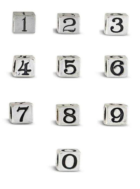 Number Beads Sterling Silver, Silver 6mm Number Beads 