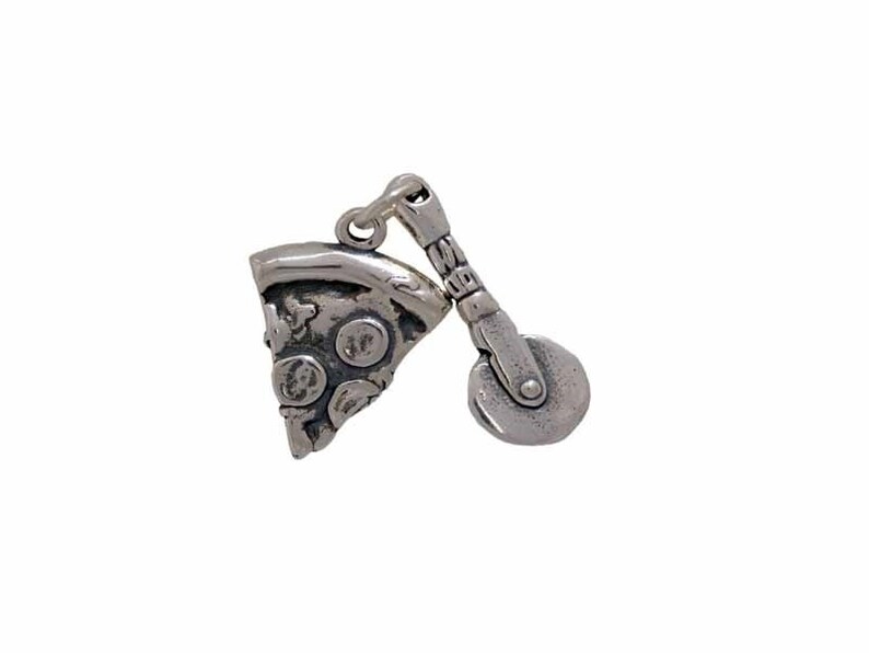 Pizza Slice and Pizza Cutter Charm for Food or Party Themed Jewelry or Gifts