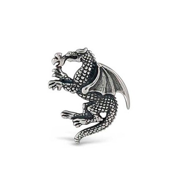 Dragon Charm Sterling Silver, Fire Breathing Dragon Jewelry, Winged Dragon Pendant