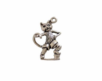 Puss and Boots Charm Sterling Silver, Cat Jewelry