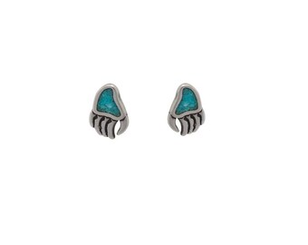 TURQUOISE Bear Paw Earrings Native American Jewelry Shadowbox Turquoise Earrings Bear Fetish Jewelry Vintage 1980s 80s Sterling