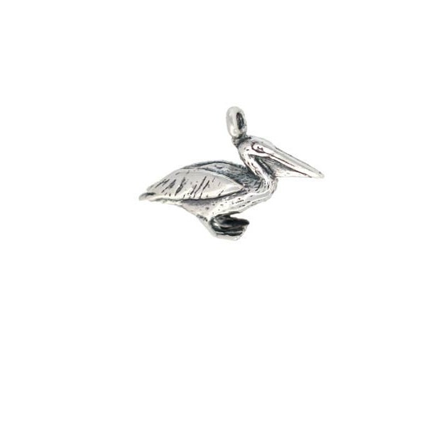 Pelican Charm Sterling Silver, Brown Pelican Charm, Bird Jewelry