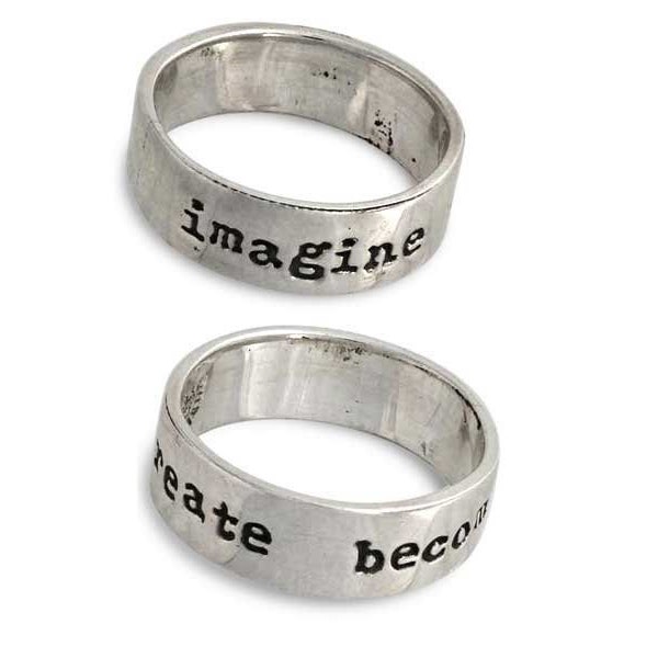 Imagine Create Become Silver Band Ring Far Fetched Jewelry, Vintage Artesian Jewelry