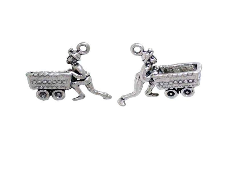 Miner /& Coal Cart Silver Charm for Occupational Themed Jewelry Making