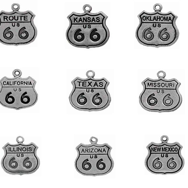 Capture the Spirit of Route 66 with Sterling Silver Road Sign Charms - Choose Your State!