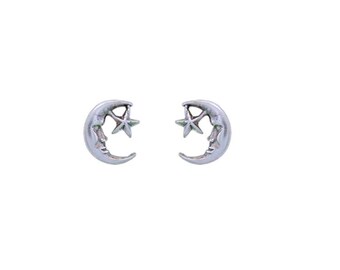 5594 Details about / Sterling Silver Moon and Star Drop Stud Earrings
