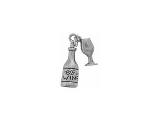 Wine Bottle Charm Sterling Silver, Wine Glass Charm, Wine Jewelry