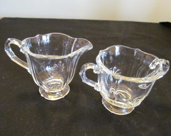 Fostoria creamer & sugar footed set  Baroque Depression Glass  Vintage 1930s