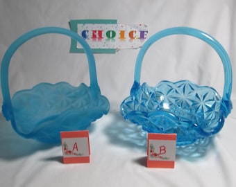 Indiana Glass Monticello   blue basket 6&quot; square, scalloped edge, USA made, Choice