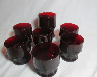 souvenir glass cup & pitcher with red and pressed glass red inserts