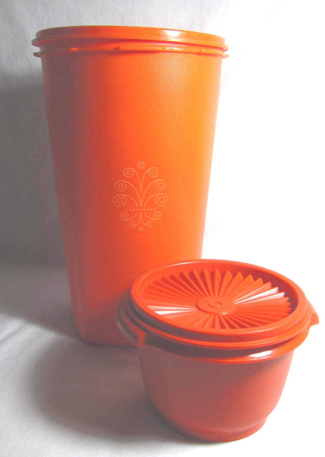 Snap Tupperware Tupperware Orange Tall Servalier Canister and Small Bowl, Both Have ...