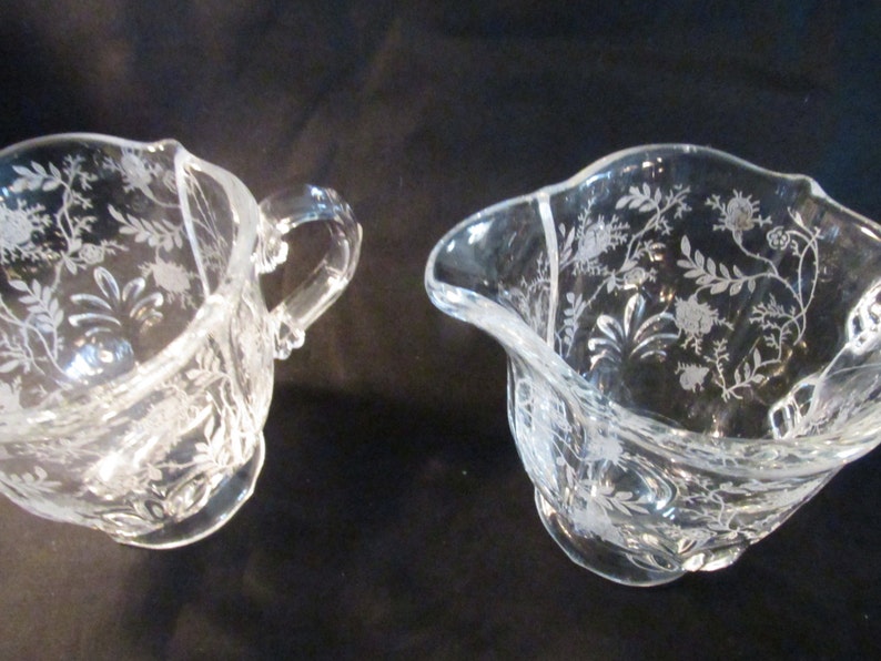 Fostoria etched glass Chintz creamer and sugar 338 a rose and Etsy
