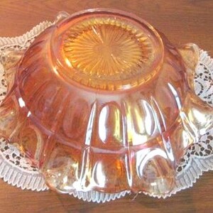 Imperial Glass bowl thumbprint Marigold Iridescent carnival scalloped edge Vintage 1930s image 2