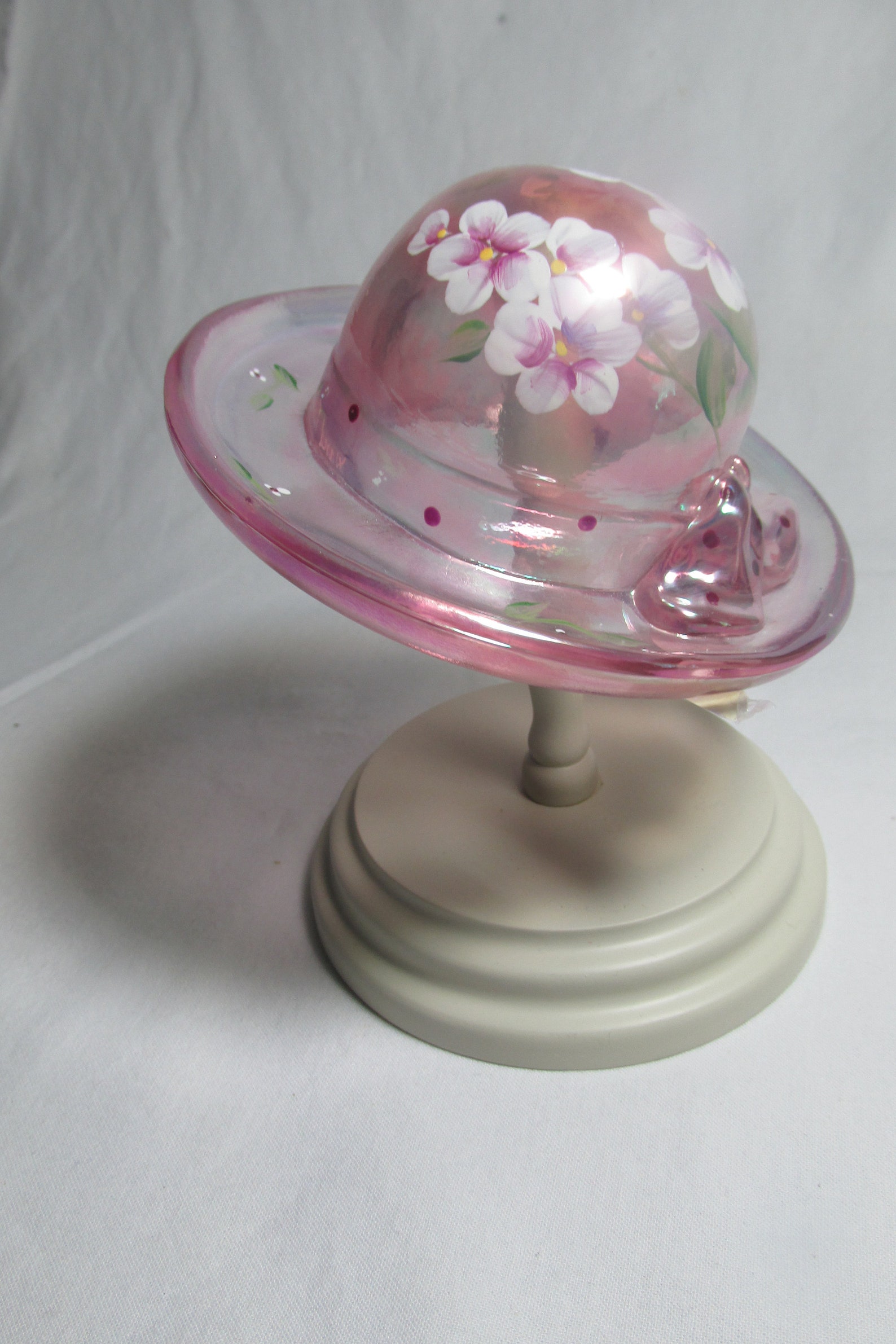 Fenton Glass Hat with white stand hand painted double Etsy