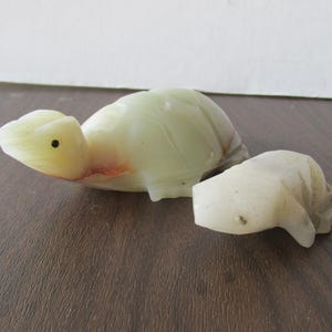 Large turtle and small frog made from hand carved onyx stone figurines paperweights