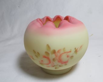 Fenton "Rose" pattern hand painted  Burmese rose bowl vase #7424RB