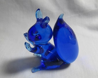 blown glass cobalt blue squirrel paperweight