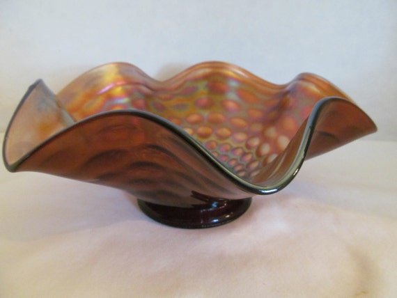 Fenton Coin Dot Bowl Amethyst Iridescent Carnival Glass, Vintage 