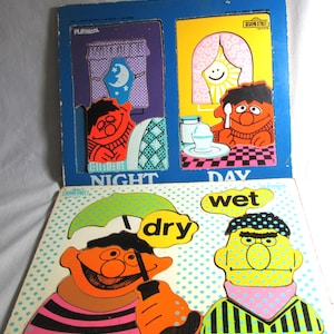 Playskool Sesame Street Bert and Ernie children wooden puzzles plus turtle, lot of 3