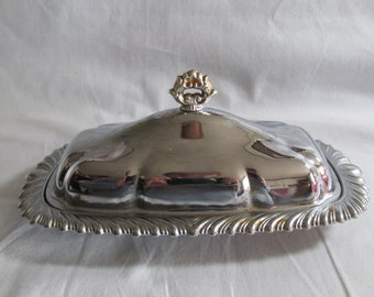 Vintage Stainless Steel 3 piece butter dish set with glass insert