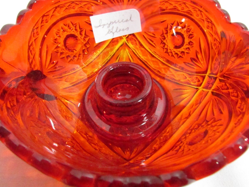 Imperial Glass taper candle holder red amberina dish with Etsy