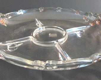 Mikasa Crystal serving plate dish   round divided relish 13 inch  footed  with grape design Germany vintage 1970s