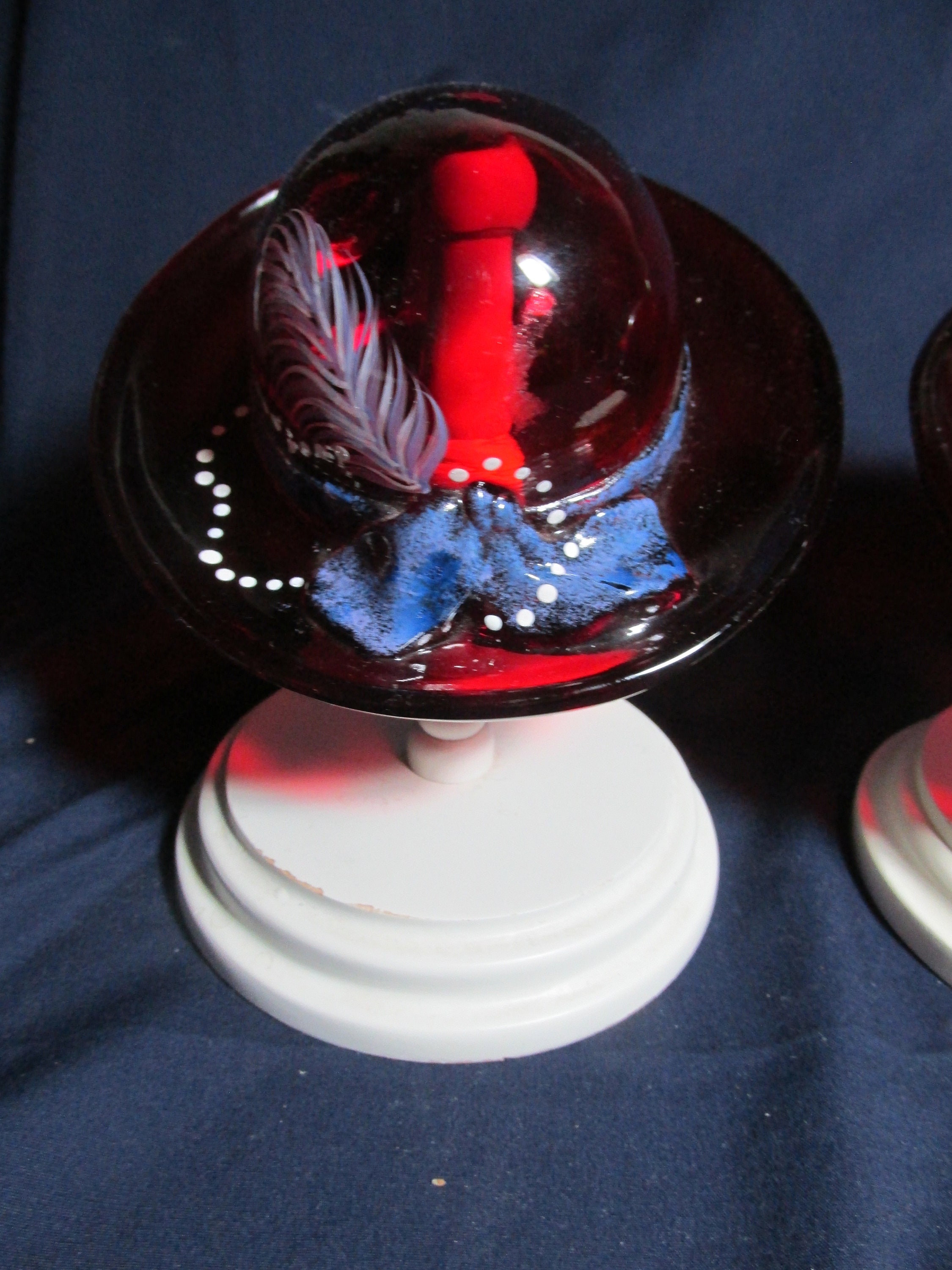 Fenton Glass Hat with white stand hand painted double Etsy