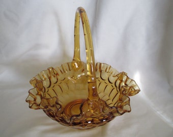 Fenton bride&#39;s basket  amber  thumbprint  circa 1960s