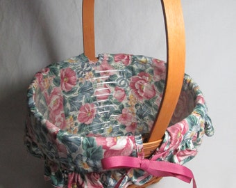 Longaberger Mother's Day basket with pink floral liner and protector, 1992