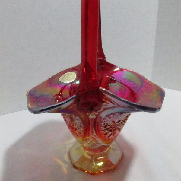 Indiana Glass Heirloom Series red and gold iridescent footed basket