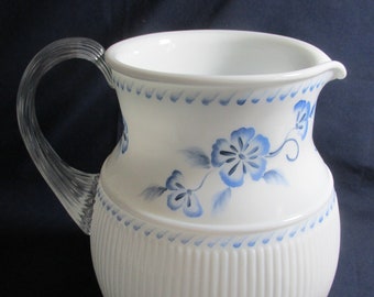 Fenton white milk glass with blue hand painted flowers pitcher