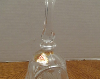 Crystal bell with frosted praying hands and  etched The Lord's Prayer