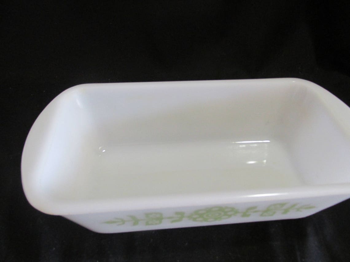 Glasbake White Loaf Pan With Green Design J522 Etsy