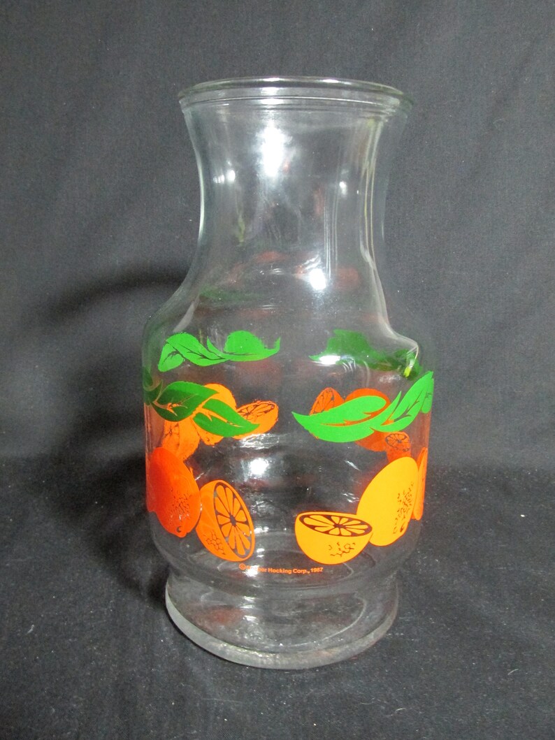 Anchor Hocking Orange Design Juice Quart Jar Decanter 1987 Etsy