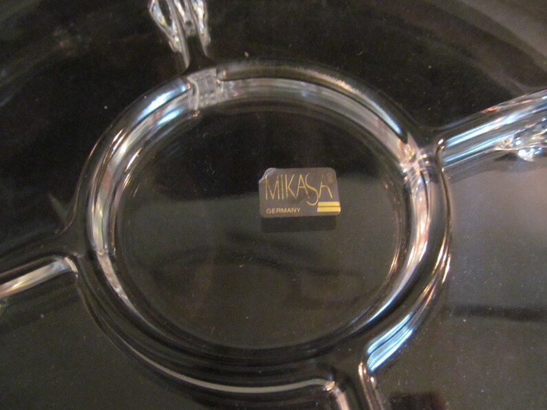 Mikasa Crystal serving plate dish round divided relish 13 inch footed with grape design Germany vintage 1970s