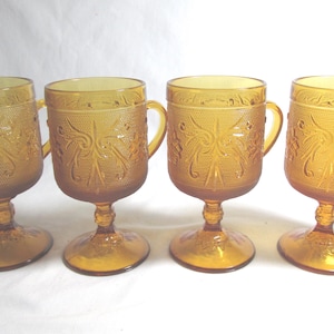 Indiana Glass Amber sandwich pattern pedestal mug, set of 4