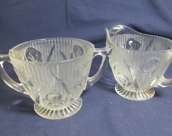Juego de jarra para leche y azúcar de Jeannette Glass, Iris y Herringbone, transparente (lote de 2)
