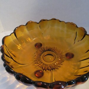 Serving Fruit 11&quot;  Bowl Colony Glass, Honey Amber  Sunflower,  Heavy Glass,  Vintage 1950s