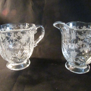 Fostoria etched glass Chintz creamer and sugar #338 a rose and vine pattern