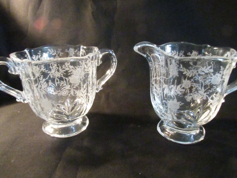 Fostoria etched glass Chintz creamer and sugar 338 a rose and Etsy