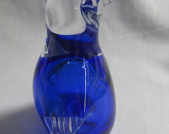 Penguin cobalt blue blown glass figurine paperweight