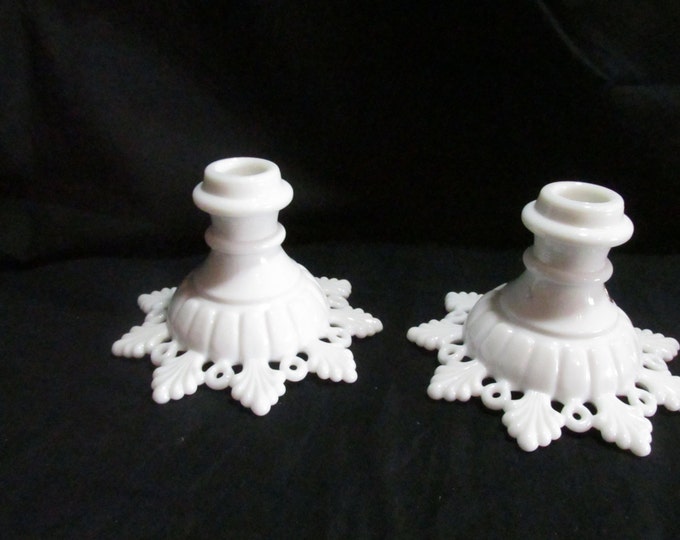 Westmoreland Candle Holders White Milk Glass Lace Pattern Etsy