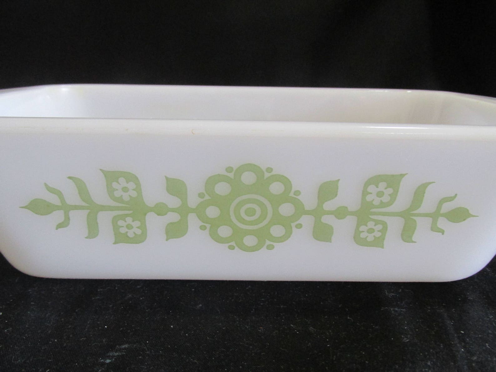 Glasbake White Loaf Pan With Green Design J522 Etsy
