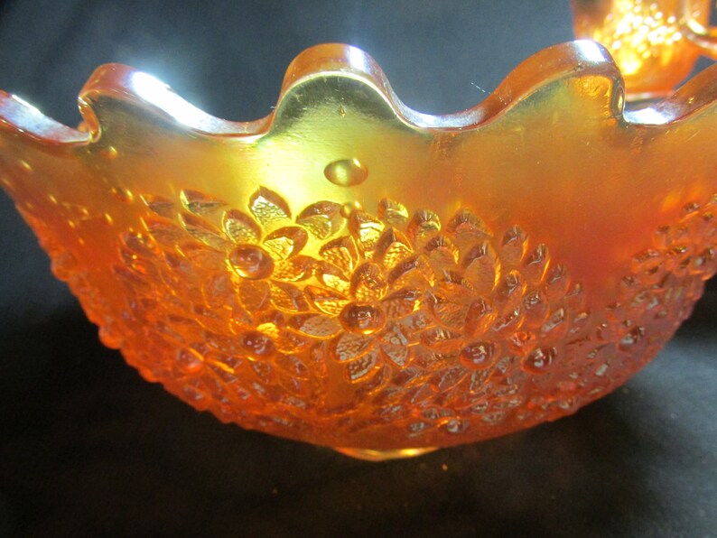 Fenton Marigold glass Orange Tree punch bowl and 4 Etsy