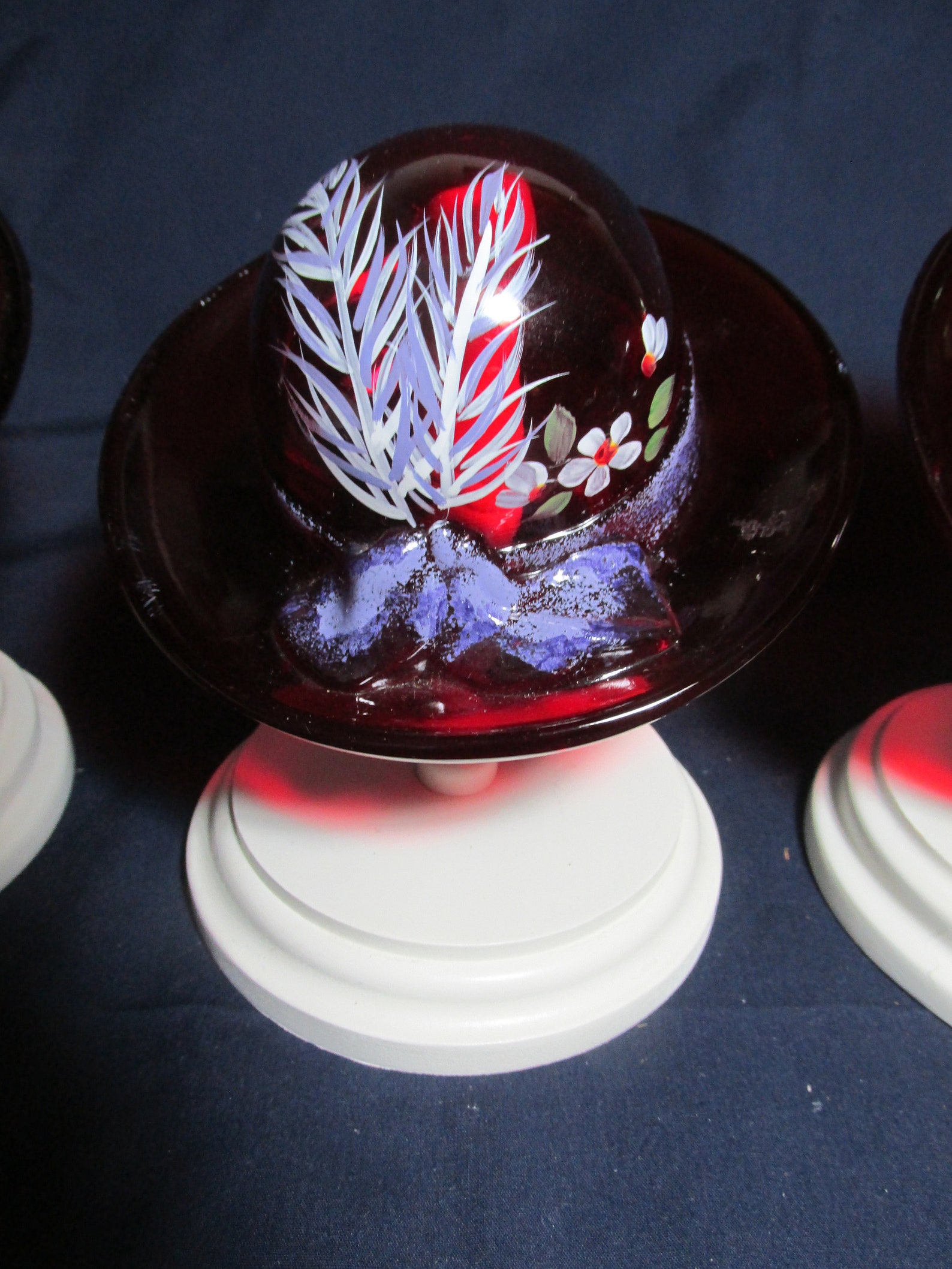 Fenton Glass Hat with white stand hand painted double Etsy