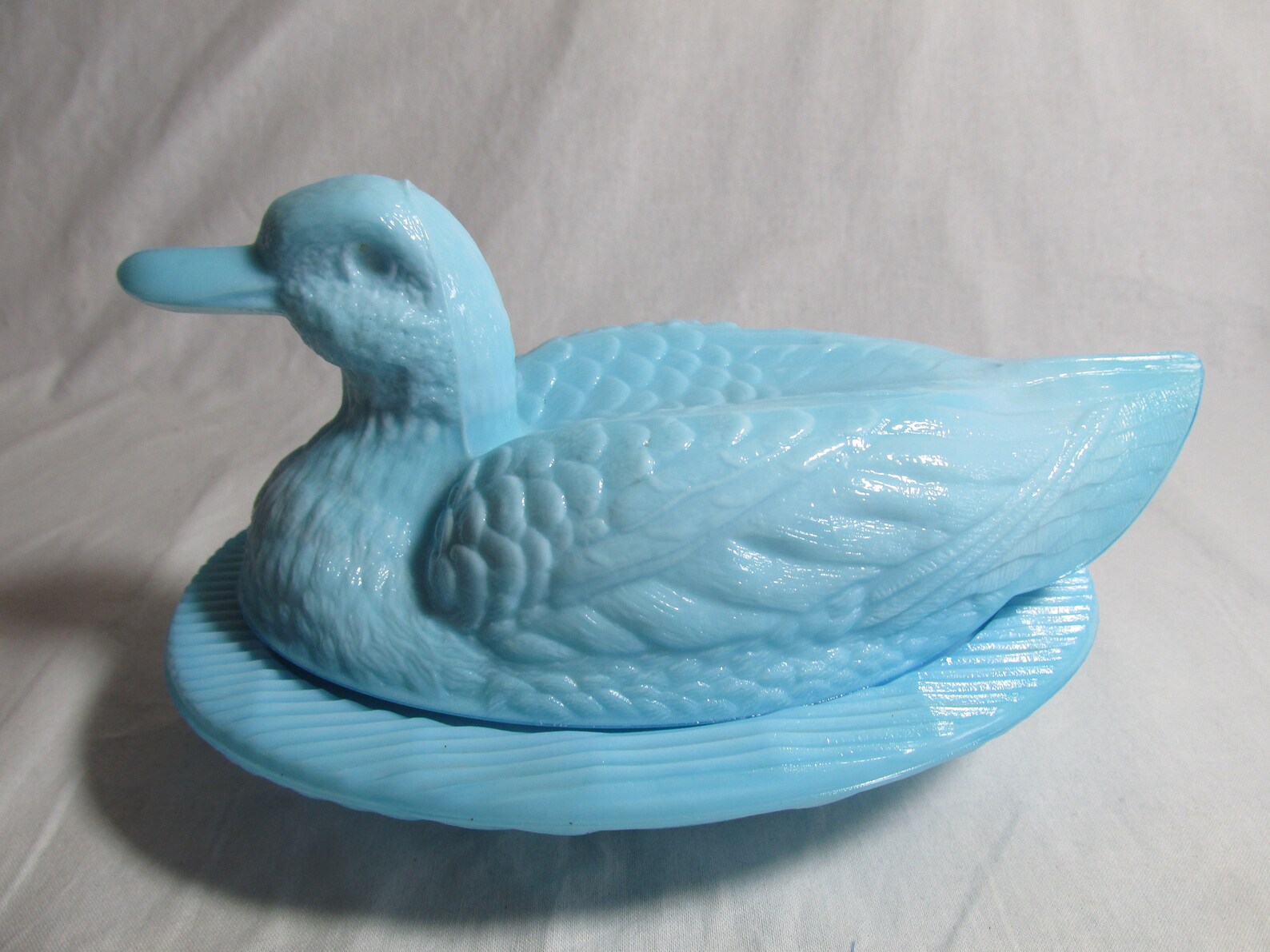 Westmoreland Blue Milk Glass Duck on Nest Covered Candy Dish Etsy
