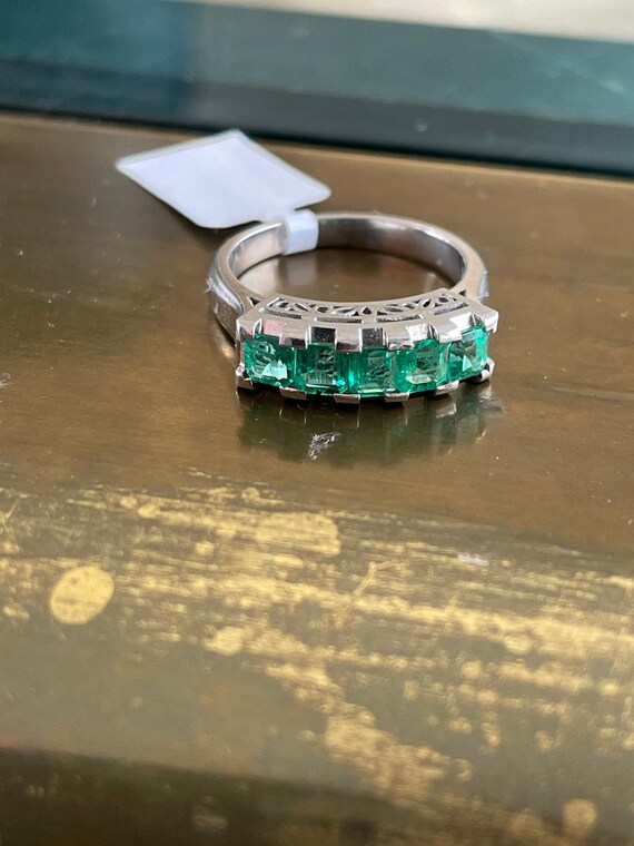 Natural Green Emerald & Platinum Ring